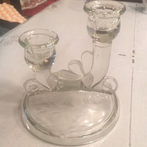 Vintage etched crystal glass candle holder